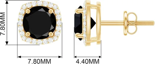 Miniatura 6 de Aretes de ónix negro vintage de 12 CT con halo de diamantes (calidad AAA)