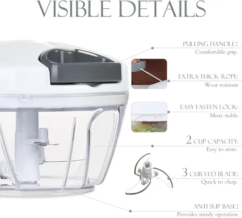 Miniatura 3 de Ourokhome Procesador Manual de Alimentos Picador de Verduras, Picador de Ajo Portátil de Tirar de Cuerda Manual Cortador de Cebolla para Verduras