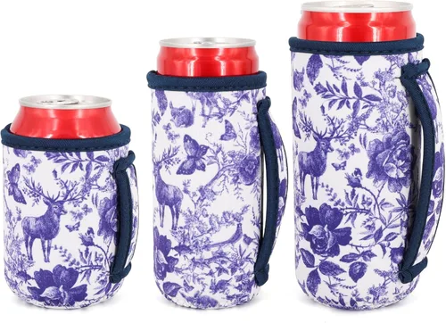 Miniatura 29 de Paquete de 3 fundas de neopreno reutilizables aisladas para latas con asa para refrescos, bebidas energéticas, gaseosas, cerveza, seltzer duro