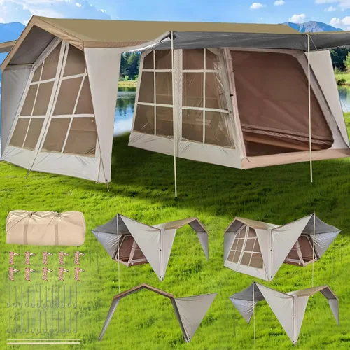 Miniatura 10 de DanCoom Tiendas de campaña para 4/6/8/12 personas, fácil instalación, impermeable, tienda de campaña con lluvia, tienda familiar grande portátil