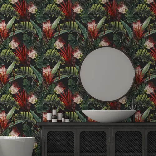 Miniatura 5 de CRE8TIVE Papel tapiz de selva tropical oscuro, 24 x 118 pulgadas, papel tapiz floral para despegar y pegar, papel de pared botánico de hoja