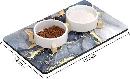 Miniatura 2 de Rnivvi Tapete de comida para perros, 12" x 19" pulgadas, absorbente de mármol, tapete para comida y agua, bonita alfombra de goma antideslizante