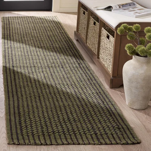 SAFAVIEH Natural Fiber Collection Runner Rug - 2'3" x 7', Charcoal & Green, Handmade Jute, Ideal for Bedroom, Foyer, Hallway, Entryway (NF451B)