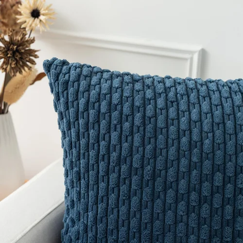 Miniatura 3 de K Kevin Textile - Juego de 2 fundas de almohada decorativas de corduroy suave azul con rayas estilo bohemio, fundas de almohada para sofá, cama