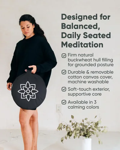 Miniatura 4 de Mindful Modern Cojín grande de meditación para Zafu Yoga - Almohada de meditación para sentarse en el suelo - Cojín de yoga relleno de cáscara