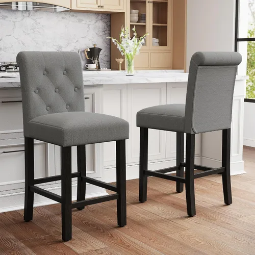 Miniatura 14 de LSSPAID Juego de 2 taburetes de bar de 24 pulgadas de altura, taburetes de bar tapizados de tela acolchada para isla de cocina con respaldo copetudo