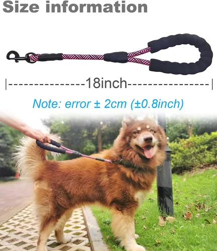 Miniatura 2 de Correa corta para perro de 18 pulgadas, cuerda de tráfico para perro con mango acolchado, lengüeta de nailon fuerte de 1.5 pies para perros medianos