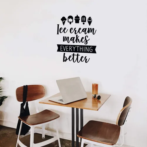 Miniatura 2 de Calcomanía de vinilo para pared, helado hace todo mejor, 27.5 x 22 pulgadas, moderna y divertida cita, iconos de cono de paletas para habitación