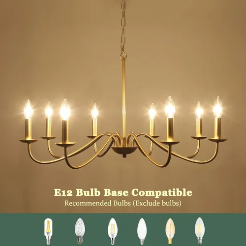 Miniatura 6 de Candelabro Dorado de 8 Luces Candelabro Moderno de Granja Accesorios de Iluminación Candelabro Colgante Rústico de Velas para Sala de Estar