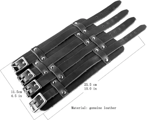 Miniatura 4 de HZMAN Brazalete ancho de cuero para hombre con correa triple y hebilla de cierre de armadura para brazo, 4 filas