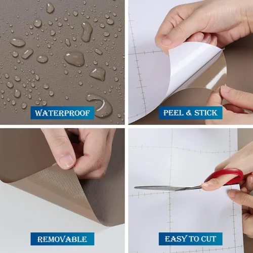 Miniatura 4 de FunStick Papel tapiz grueso marrón tostado para despegar y pegar, papel adhesivo marrón mate para gabinetes, estantes, gabinetes de cocina, papel