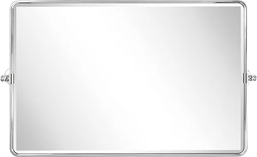 Miniatura 10 de TEHOME Espejo de baño con pivote horizontal, inclinable, marco de metal negro, rectangular, redondeado, rectangular, inclinable, biselado