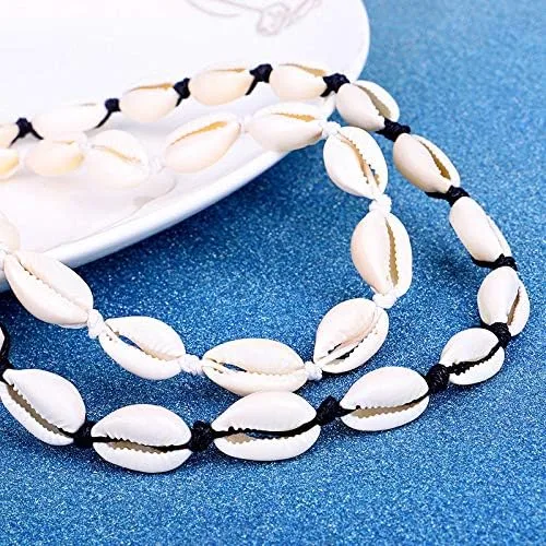 Miniatura 4 de Abitoncc - Collar de concha natural, pulsera de cordón de playa con concha de mar, gargantilla de perlas hecha a mano ajustable para niñas y mujeres