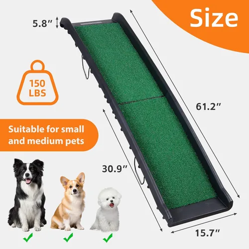 Miniatura 5 de Rampa plegable para perros para coche, camión, SUV de 61 pulgadas, rampa portátil para mascotas con acolchado de césped para perros grandes