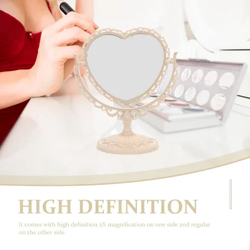 Miniatura 4 de Lurrose - Espejo de tocador con forma de corazón, espejo de maquillaje de doble cara con espejo de mesa de 360 grados con soporte para baño
