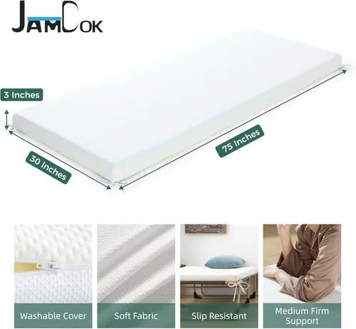 Miniatura 3 de Jamdok Cubrecolchón para cuna de 3 pulgadas, cojín estrecho de espuma individual para camping, sofá cama, silla extraíble, portátil, almohadilla