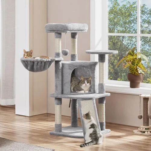 Miniatura 2 de Yaheetech Árbol para gatos, torre para gatos de 42 pulgadas para gatos de interior, casa para mascotas con gran pedestal y postes para rascar
