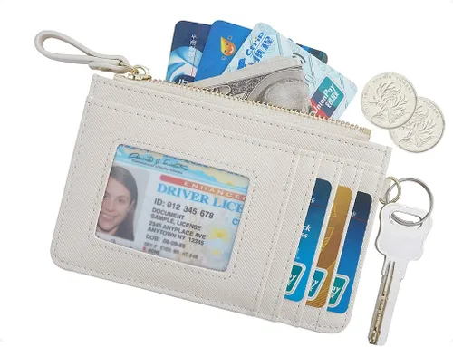Miniatura 2 de Estuche Delgado para Tarjetas RFID para Mujer con Correa de Muñeca, Cartera con Cremallera para ID, Cartera de Cuero Pequeña, Monedero con Llavero