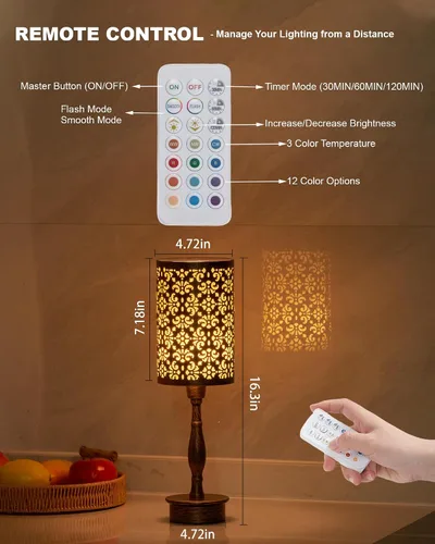 Miniatura 2 de UMEXUS - Lámpara de mesa inalámbrica pequeña con bombilla recargable Remote Control Timer & Dimmer & RGB Color Changing, Antique Ambient lighting