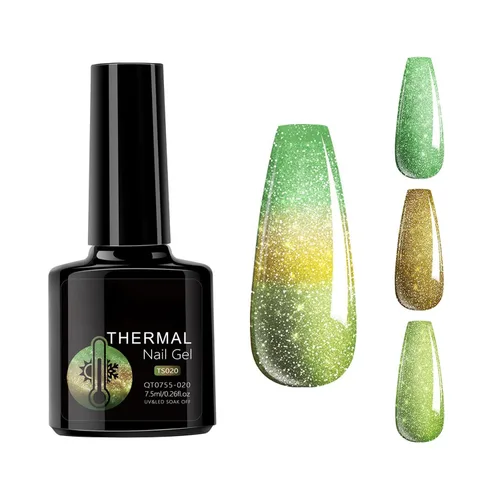 Miniatura 11 de Esmalte de uñas de gel que cambia de color de temperatura, esmalte de gel con purpurina, diseño holográfico de camaleón, diseño de arte de uñas