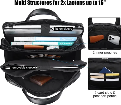 Miniatura 5 de Masa Kawa Maletín de Cuero para Hombre de 15.6", 17" para Computadora Portátil, Bolso de Negocios, Viaje, Trabajo, Mensajero, Bandolera, Bolso