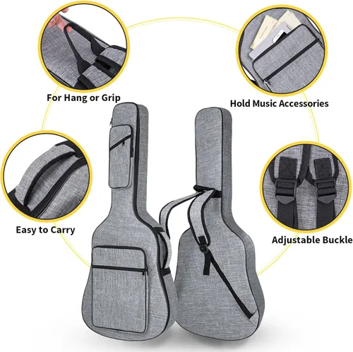 Miniatura 4 de Funda para guitarra acústica, 39, 40, 41 pulgadas, bolsa de guitarra acústica de 0.45 pulgadas de grosor, bolsa de concierto acolchada con correa