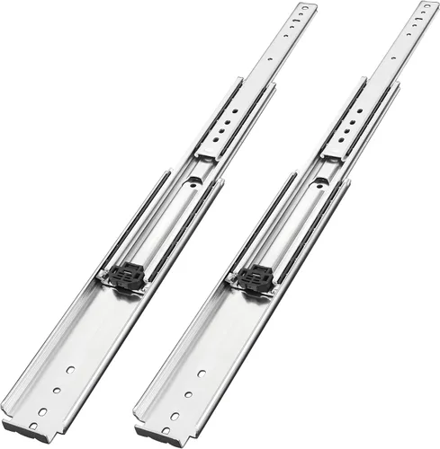 Miniatura 2 de 1 par de guías de cajón resistentes de 20 pulgadas y 500 libras con tornillos, montaje lateral, extensión completa, 3 rodamientos de bolas