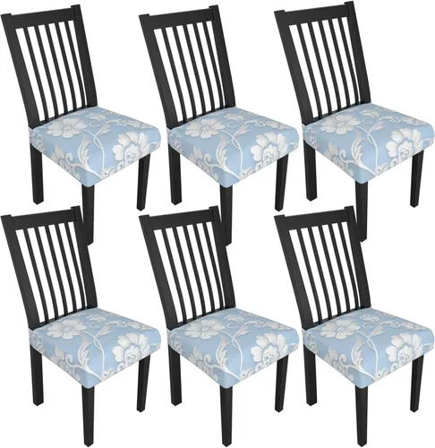 Miniatura 68 de Juego de 4 fundas elásticas para sillas de comedor, fundas para sillas de comedor con estampado floral, fundas para asientos de sillas con estampado