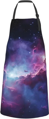 Miniatura 2 de Delantales de galaxia púrpura y azul para mujer con 2 bolsillos, delantal de cocina para hombres, resistente al agua y al aceite, delantal ajustable