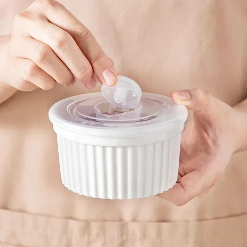 Miniatura 9 de vancasso Ramequines de 177 ml con tapa, cuencos de porcelana para soufflé de crema catalana, tazas de natillas azules para hornear, aptas
