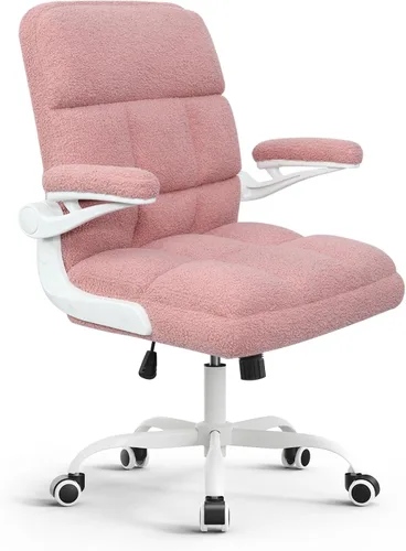 Silla de oficina con ruedas, silla ergonómica de escritorio para computadora con reposabrazos abatible, silla giratoria ajustable con ruedas de Rosa
