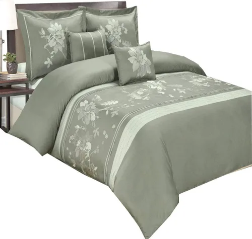 Royal Hotel Bedding Myra California-King - Juego de edredón bordado, 10 piezas, color gris