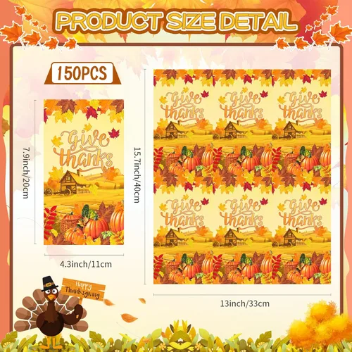 Miniatura 2 de Karenhi 150 servilletas de papel desechables de 3 capas de Acción de Gracias, servilletas de papel desechables de calabaza de otoño, toallas
