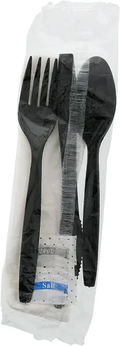 Miniatura 2 de Kit de 6 piezas negro mediano de peso grande tenedor-cucharadita-cuchillo-12" x 13" servilleta S&P