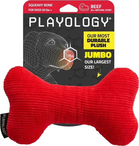 Miniatura 8 de Playology Juguetes para perros Juguete de hueso chirriante de felpa para masticar para perros Juguete gigante con aroma a mantequilla de maní