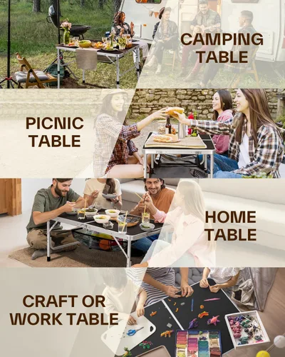 Miniatura 8 de Mesa plegable Sportneer: Accesorios de camping de altura ajustable 90 cm de largo x 60 cm de ancho 2 alturas con capa de malla - Mesa plegable