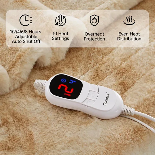 Miniatura 4 de Guohaoi Manta térmica eléctrica de suave piel sintética de conejo con 10 niveles de calefacción, 5 temporizadores de apagado automático, acogedora