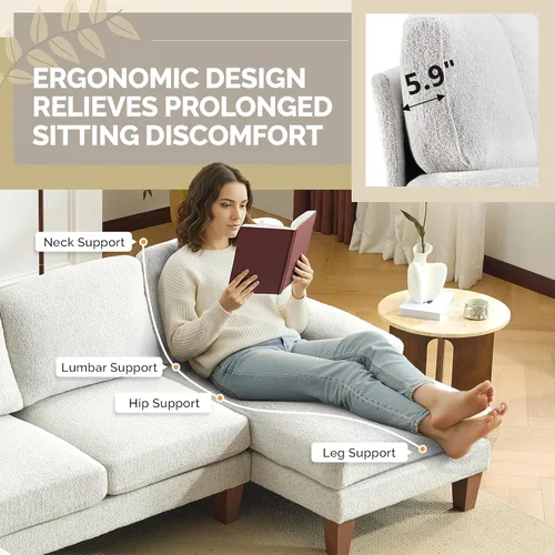 Miniatura 3 de VINGLI Sofá seccional en forma de U de 110' con dos chaise, sofá pequeño asequible con 4 asientos, sofás cómodos de tela chenille para sala