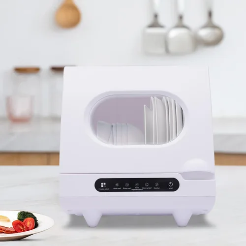 Lavavajillas portátil para encimera, mini lavavajillas de 1.2 KW con 5 programas de lavado y cesta, rociador doble de 360°, capacidad para 2-6