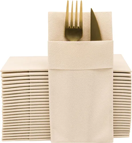 Miniatura 16 de Servilletas de papel desechables azul bebé con bolsillo incorporado para cubiertos, servilletas de tacto de lino absorbentes para cocina, baño