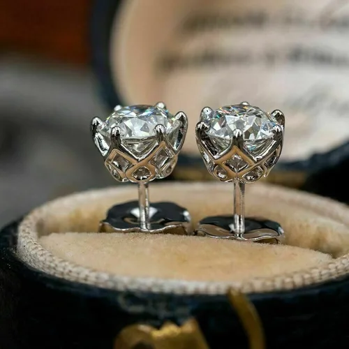 Miniatura 3 de Aretes para mujer, diseño hexagonal clásico y simple, con circonita de un solo diamante, joyería de personalidad de novia, regalos para niñas