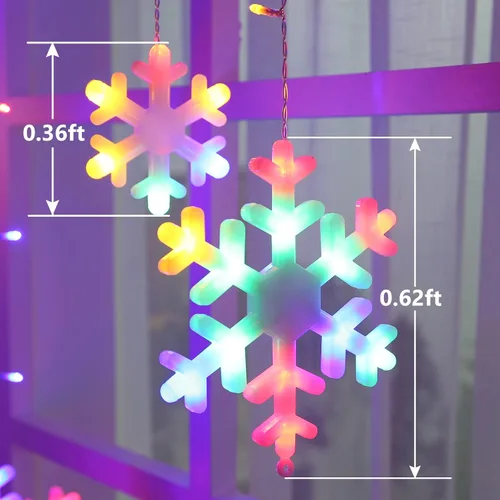 Miniatura 4 de Luces de copo de nieve de Navidad para exteriores, 17.22 pies, 264 luces LED de carámbano de copo de nieve con 22 gotas, 8 modos conectables