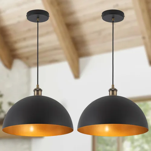 Miniatura 10 de Luces colgantes industriales negras de 9.84 pulgadas, cúpula de casa de campo, lámpara colgante dorada vintage para isla de cocina, comedor