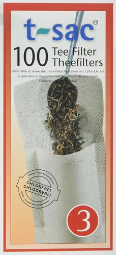 T-Sac Bolsas de filtro de té, infusor de té desechable, tamaño número 3, capacidad de 3 a 8 tazas, juego de 100