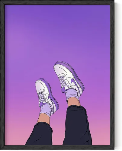 HAUS AND HUES Arte de pared morado - Póster Topsy Turvy Shoes, decoración estética genial para dormitorio (marco negro, 12 x 16)