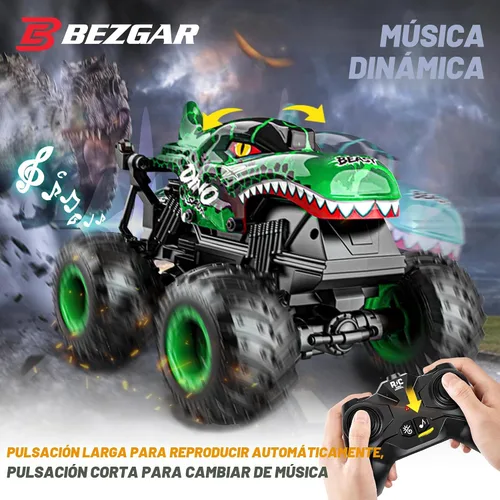 Miniatura 5 de BEZGAR Monster Truck Toys - Camión monstruo de control remoto con luz y música, juguetes de dinosaurios para niños, camión RC a escala 1:20 con Verde