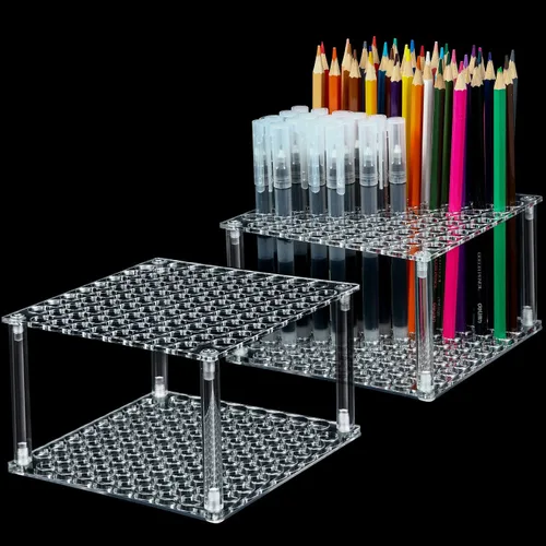 Outus Soporte de 96 agujeros para lápices de acrílico, soporte de escritorio para lápices, pinceles de pintura, marcadores, exhibición y