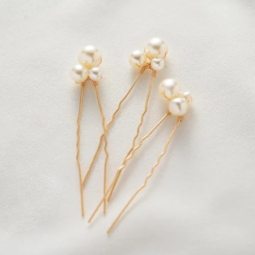 Miniatura 6 de SWEETV Horquillas para el pelo de novia, tocado de perlas para novias, damas de honor y niñas de flores, 3 pinzas para el pelo de boda y piezas