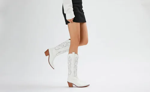 Miniatura 3 de SYHXYHEG Botas vaqueras bordadas para mujer, botas altas hasta la rodilla vaquera, tacón de bloque medio, botines occidentales para mujer