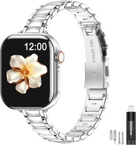 Miniatura 15 de MioHHR - Correas delgadas de metal compatibles con Apple Watch Band Ultra3/2/1 Series 11 10 9 8 7 6 5 4 3 2 1 SE3/2/1, correa delgada y estrecha